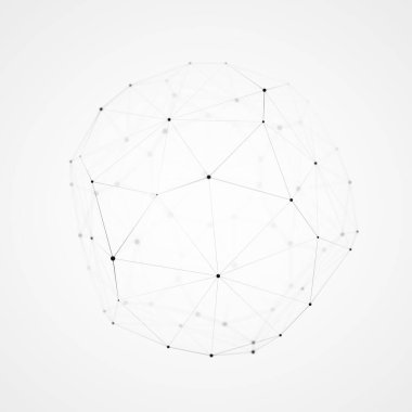 Beyaz arkaplanda nokta ve çizgilerden oluşan bir küre. Ağ bağlantısı yapısı. Büyük veri görselleştirmesi. 3B görüntüleme.