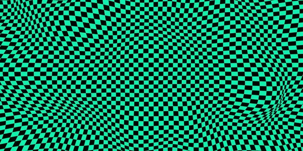 Welliges Schachbrett Auf Grünem Hintergrund Schachbrettkonzept Wellenverzerrungseffekt Vektorillustration — Stockvektor