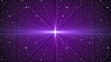 Bilimsel verilerin soyut gelecekteki sonsuz akışı. Bir dizi noktanın ağ yapısı. Dış uzay arkaplanı. Büyük veri görselleştirmesi. 3B görüntüleme.