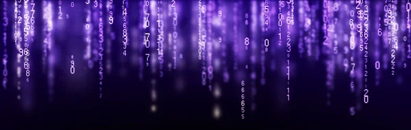 数字背景紫色矩阵 编码或黑客攻击概念 随机数的流动 3D渲染 — 图库照片