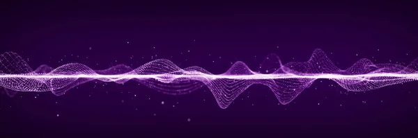 Digital dynamic particle wave flow. Wavy amplitude sound. Futuristic music technology concept. 3D rendering.