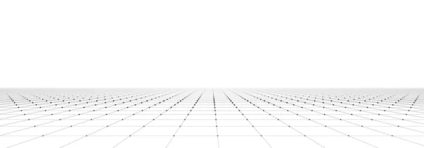 Beyaz arkaplanda vektör perspektif ızgarası. Noktalar çizgilerle birleşti. Dijital siber uzay. Ağ bağlantısı yapısı. Web sitesi için vektör illüstrasyonu.