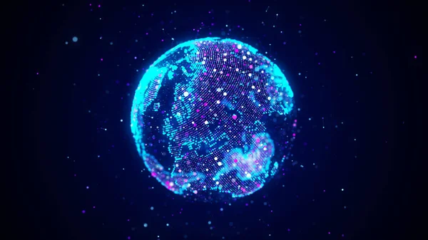 Digital Planet Earth Particles Cyberspace Flow Scientific Data Global Network — Foto de Stock