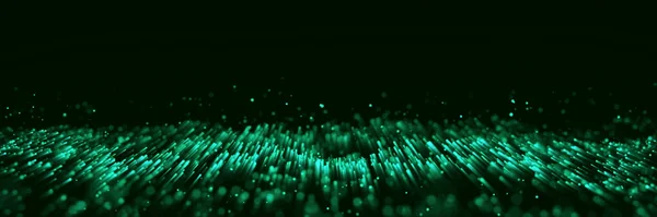ダイナミックグリーン粒子波 未来的なポイント波 デジタル構造を流せ データ技術の背景 3Dレンダリング — ストック写真