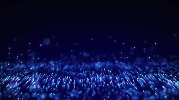 动态蓝色粒子波 未来主义的波尖 流动数字结构 信息技术背景 3D渲染 — 图库照片