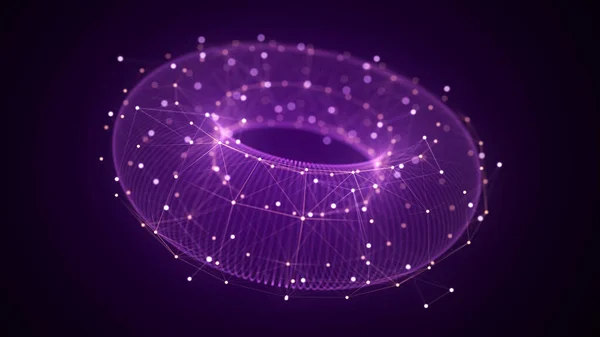 在紫色背景上的未来主义动态线框扭转 科学数据的流动 未来主义数字技术 3D渲染 — 图库照片