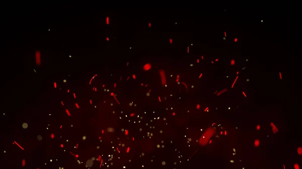 暗い背景にダイナミックな燃えるような飛行火花 燃焼する赤い粒子の流れ 3Dレンダリング — ストック写真