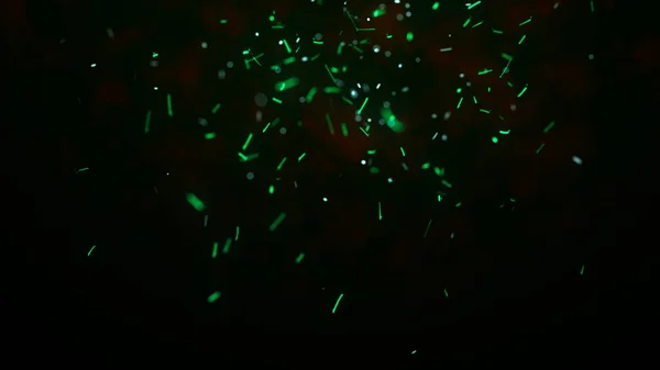 暗い背景にダイナミックな燃えるような飛行火花 燃焼する緑色の粒子の流れ 3Dレンダリング — ストック写真
