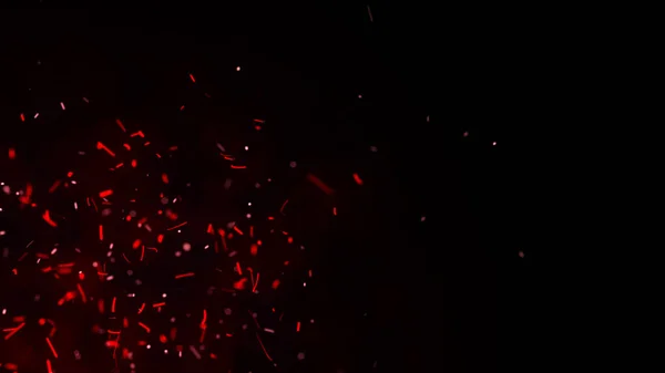 Dynamique Étincelles Volantes Ardentes Sur Fond Sombre Flux Particules Rouges — Photo