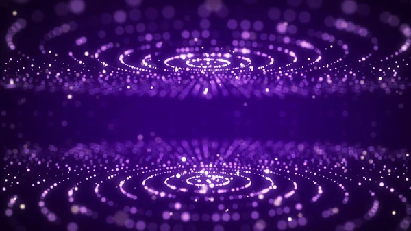 Futuristic purple circular particle flow. Structure of network connections. Data compression technology. Big data visualization. 3D rendering.
