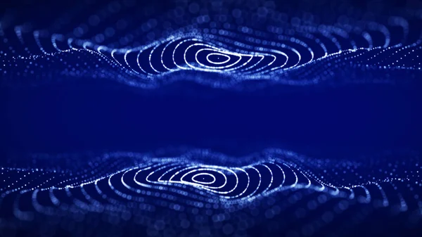 Цифровой Двойной Круговой Динамической Волны Синем Фоне Технология Умная Волна — стоковое фото