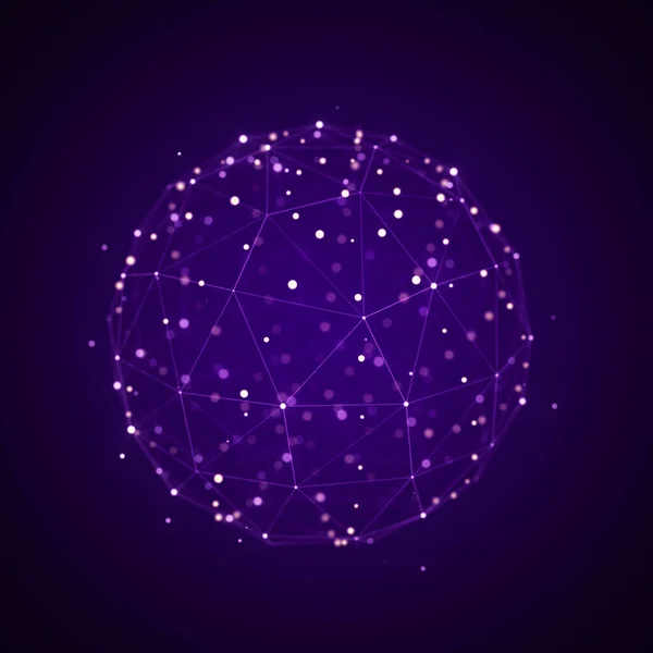 Kugel Aus Punkten Und Linien Auf Violettem Hintergrund Netzwerkverbindungsstruktur Visualisierung — Stockfoto
