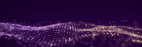 3Dデジタル波だ 技術紫と金の波 デジタル構造を流せ サイバー技術の背景 3Dレンダリング — ストック写真