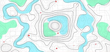 Topografik harita arkaplanı. Yükseklik atamalı coğrafi hat haritası. Contour arka plan coğrafi şebekesi. Vektör illüstrasyonu.