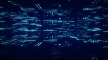 Karanlık arka planda dinamik ateşli uçan kıvılcımlar. Yanan kırmızı parçacık akışı. 3B görüntüleme.