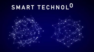 Ağa bağlanmak için iki fütüristik parçacık küresi. Akıllı teknolojilerin akışı. Bilim ve teknoloji fütüristik geçmişi. Meta evren konsepti. 3B görüntüleme.