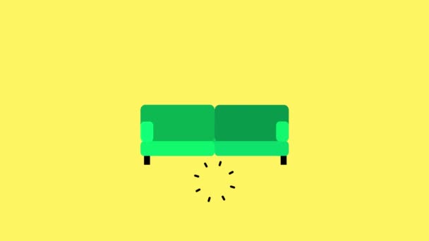 家具に変わる形状のモーフィングアニメーション 円はソファー アームチェア ワードローブに変身する 緑色の背景にある緑色のオブジェクトのシームレスな2Dアニメーション フラット4Kビデオモーショングラフィックアニメーション — ストック動画
