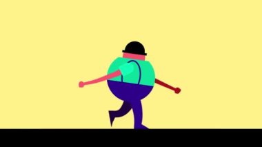 Çizgi filmci yürüyüşünün kusursuz animasyonu. Adam fabrikada sıkı çalıştıktan sonra evine dönüyor. Beyaz arka planda izole edilmiş eğlenceli yürüyüş. Hareket grafik tasarımı.