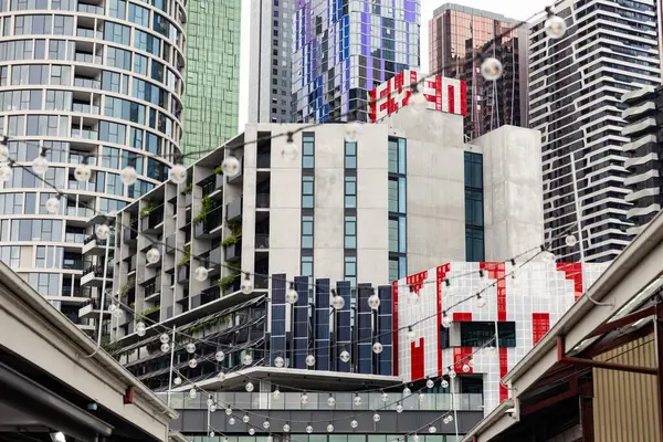 Melbourne Australia April 2024 Skyscrapers Queen Victoria Market — Stock Photo, Image