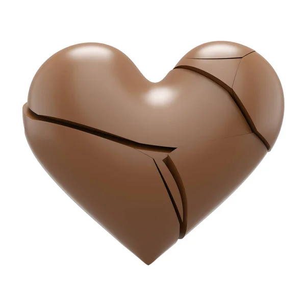 Corazón Chocolate Con Leche Agrietada Sobre Fondo Blanco Renderizado Imagen De Stock