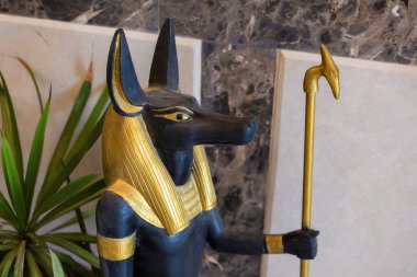 Eski Mısır Anubis heykeli mermer ayarı ile altın detayları