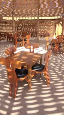 Benzersiz tavan tasarımlı ahşap kafe..