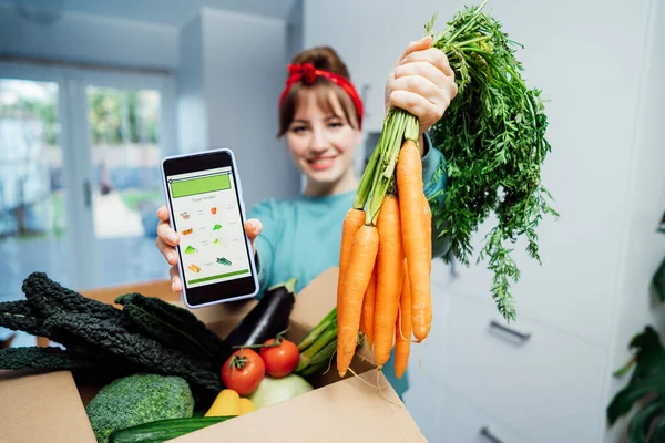 Online Home Food Delivery Focus Active App Order List Phone — Stock Photo, Image