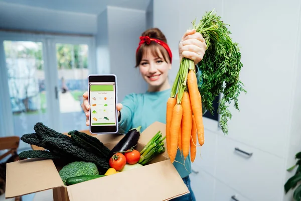 Online Home Food Delivery Focus Active App Order List Phone — Stock Photo, Image