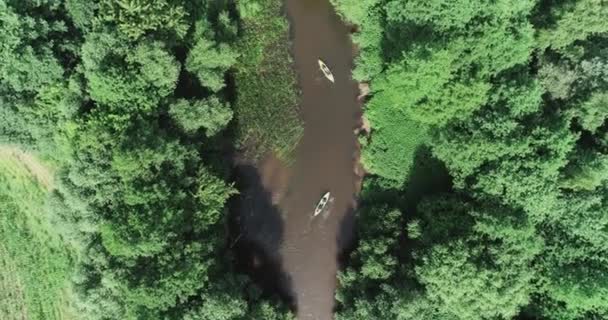 Зеленая Планета Вид Байдарки Высоты Исследователи Плавающие Реке Лесной Зоне — стоковое видео