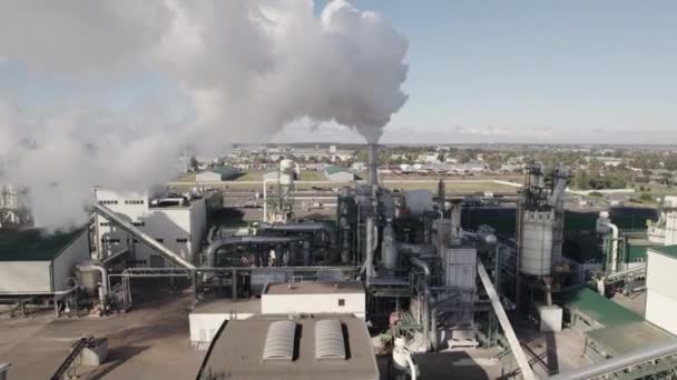 Industrielandschaft Große Holzverarbeitungsfabrik Blick Auf Rohre Und Tanks Aus Der — Stockvideo