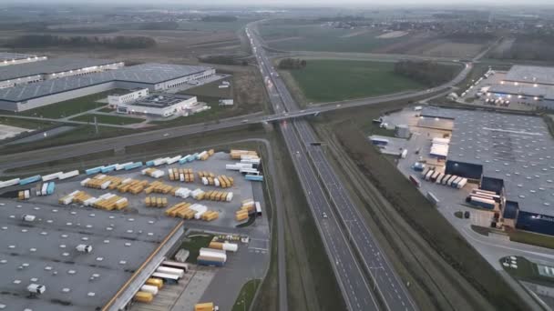 Polonia Wroclaw Octubre 2022 Almacenes Enorme Centro Logístico Cerca Autopista — Vídeos de Stock