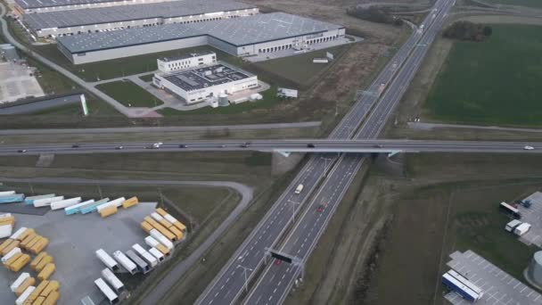 Polen Wroclaw Oktober 2022 Lagerhallen Riesiges Logistikzentrum Autobahnnähe Blick Auf — Stockvideo