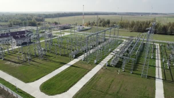 Energía Transporte Electricidad Enorme Central Eléctrica Vista Desde Altura Las — Vídeos de Stock