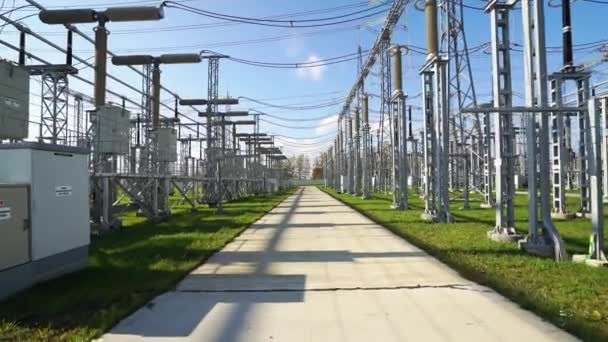Power Line Industriel Visning Linje Elektriske Transmissioner Visning Ståltårne Med – Stock-video