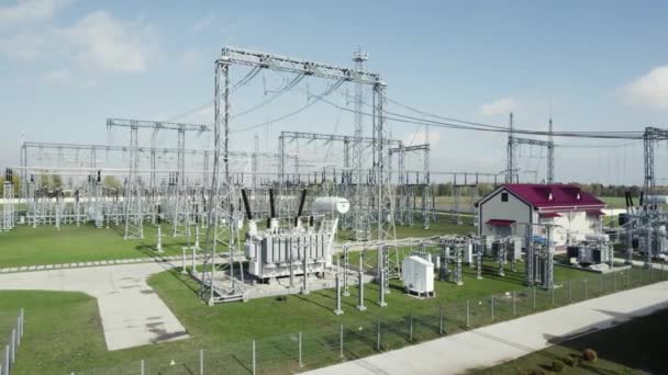 Energía Transporte Electricidad Enorme Central Eléctrica Vista Desde Altura Las — Vídeos de Stock