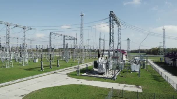 Línea Eléctrica Vista Industrial Línea Transmisiones Eléctricas Vista Las Torres — Vídeo de stock