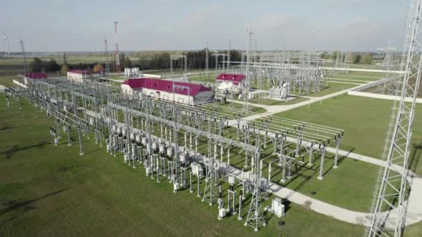 Energía Energía Transporte Electricidad Enorme Central Eléctrica Vista Desde Altura — Vídeos de Stock