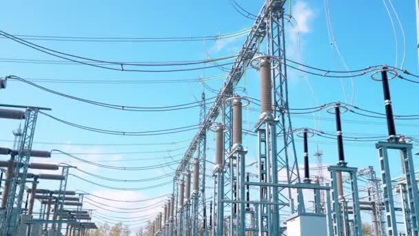 Línea Eléctrica Vista Industrial Línea Transmisiones Eléctricas Vista Las Torres — Vídeos de Stock
