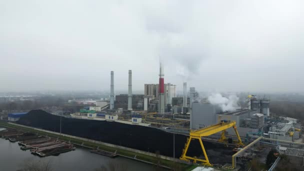 Extraction Énergie Partir Charbon Centrale Thermique Vue Hauteur Des Tuyaux — Video