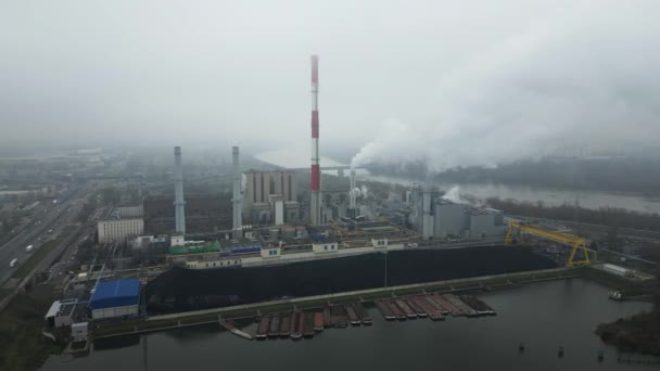 Видобуток Енергії Вугілля Термальної Електростанції Вид Висоти Труб Смозі Екологічні — стокове відео