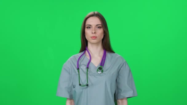 Portrét Ženy Doktor Hezká Žena Podívá Kamery Usměje Mladý Internista — Stock video