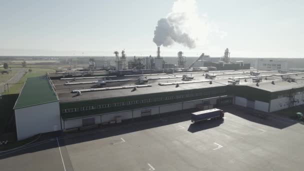 Paisagem Industrial Grande Fábrica Processamento Madeira Vista Tubos Tanques Altura — Vídeo de Stock