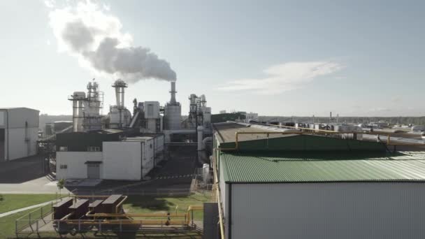 Gigafactory Industrielandschaft Große Holzverarbeitende Fabrik Blick Auf Rohre Und Tanks — Stockvideo