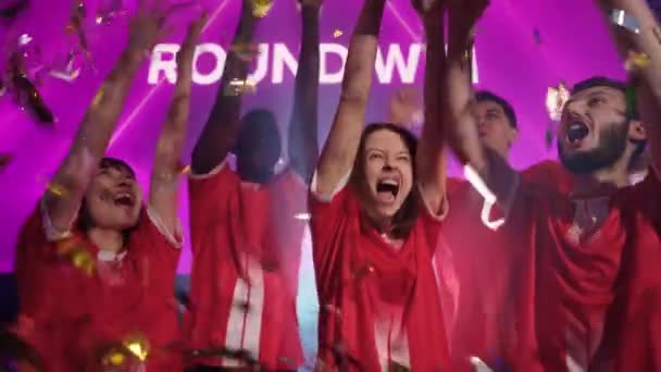 Lassú Mozgás Győzelem Érzelmei Sport Játékosok Vörös Csapata Örül Nemzetközi — Stock videók