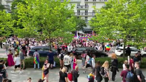 Warsaw Poland June 2023 Demonstration Aerial View Lgbt Equality March — Stock Video