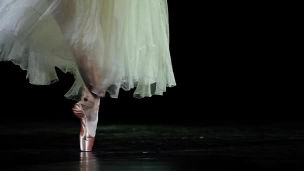 Beyaz Etekli Zarif Bir Kadın Bale Yapıyor Pointe Ayakkabılarıyla Dengede — Stok video
