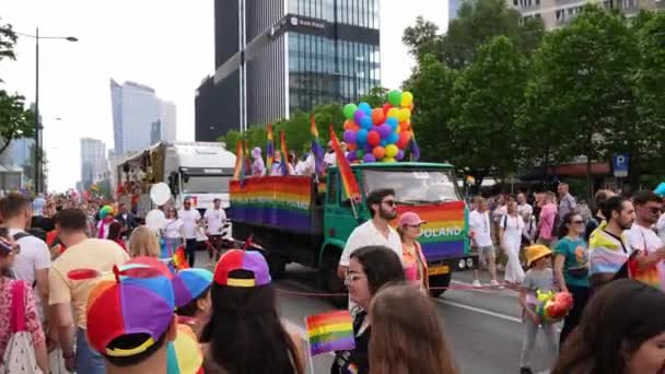 Warschau Polen Juni 2023 Pride Demonstratie Lgbt Gelijkheid Mars Zicht — Stockvideo