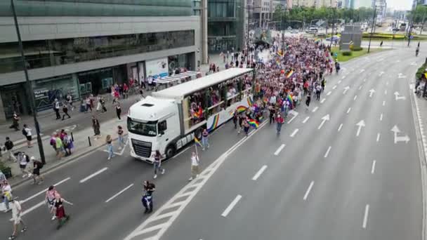 Warsaw Poland June 2023 Aerial View Lgbt Equality March View — Stock Video