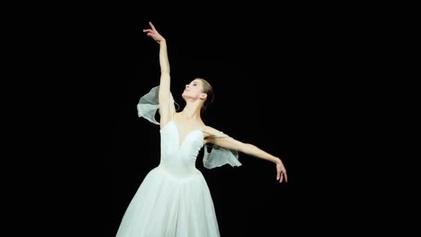 Ballet Bailarina Elegante Una Danza Tutú Blanca Realizar Elementos Coreográficos — Vídeo de stock