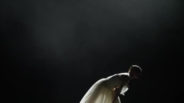 Gyönyörű Drámai Tánc Elegáns Balerina Fehér Tütüben Balerina Koreografikus Elemeket — Stock videók